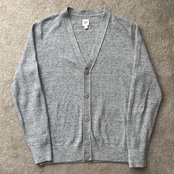 Gap Cardigan Mens Medium Gray Cotton Textured Lightweight Preppy Grandpa Classic - Picture 1 of 6